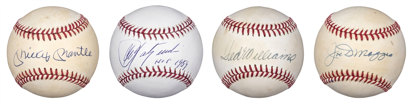 Lot of (4) Hall of Famers and Legends Single Signed Baseballs Including Mantle, Williams, DiMaggio & Yastrzemski (Beckett)